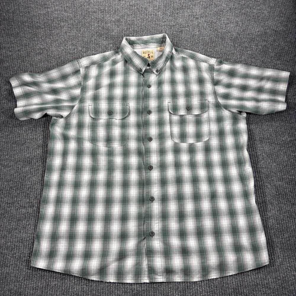 Red Head Button Down Shirt Mens 2XL Green Plaid Short Sleeve - Picture 2 of 10